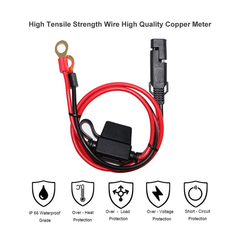 SPARKING 2FT SAE to Ring Terminal Harness Quick Connect/Disconnect Ring Terminal Assembly, 10A Fuse(2FT) - Image 2